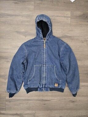 Berne workwear denim hooded bomber jacket Utility Barn Chore Farmhouse